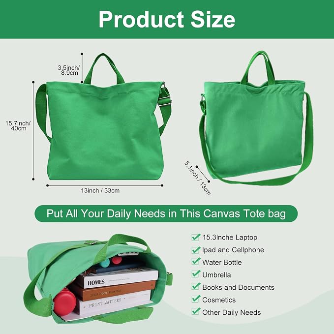 Women's Canvas Tote Bag inside Out Bag with Adjustable Crossbody Strap for Work Travel Shopping Durable Handbag for Men - Image 3