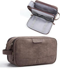 BAGSMART Large Toiletry Bag for Men, PU Leather Water Resistant, Dark Brown | Soft Matte, Travel Bag for Toiletries, Dopp Kit, Shaving Bag for Bathroom Shower by BAGSMART