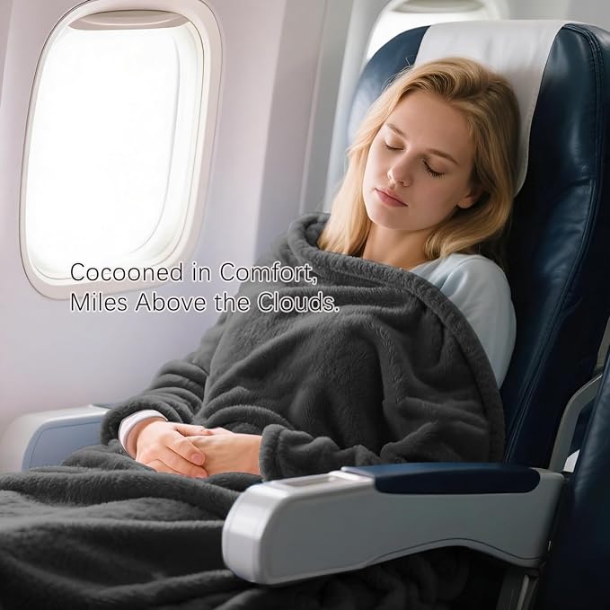 Melissa Large Soft Travel Blanket and Inflatable Pillow Set | Size-69“ x 43.3”, Carry Bag – Lightweight, Compact & Washable for Backpacking, Hiking, Airplane, Car, Office, Camping (Gray) - Image 2