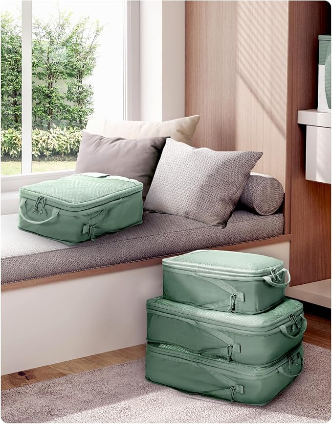 ECOHUB 4 Set Compression Packing Cubes for Travel Essentials, Suitcases Organizer Bags with Tag, Travel Bags Organizer for Luggage, Green-Compress - Image 9