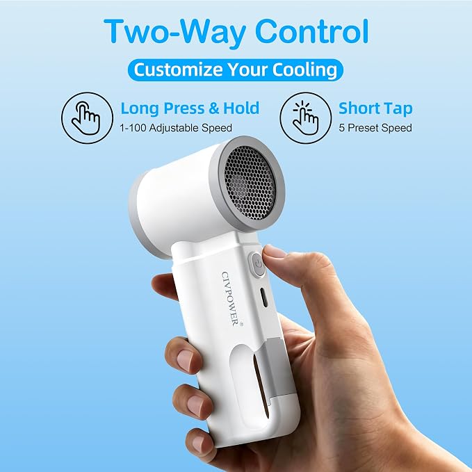 CIVPOWER Portable Mini Fan Handheld: Personal Travel Fan USB Rechargeable - 100 Speed Turbo Fan with LED Display - Pocket Size 8H Max Runtime, Outdoor Sport Hiking Concert Gift for Women Men, White - Image 7