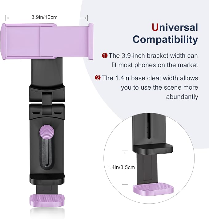 Airplane Phone Holder, 360 Multi-Angle Adjust Mount for Flight | Universal Travel Essentials Phone Stand for Airplane Seat, Flying, Compatible with Smartphones for Hands-Free Viewing, Purple - Image 4