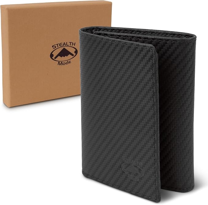Stealth Mode Trifold Leather Wallet for Men with RFID Blocking (Carbon) | Top Grain Napa Leather, 9 Card Slots, ID Window, Gift Box – Gift for Dad, Husband, or Son - Image 8