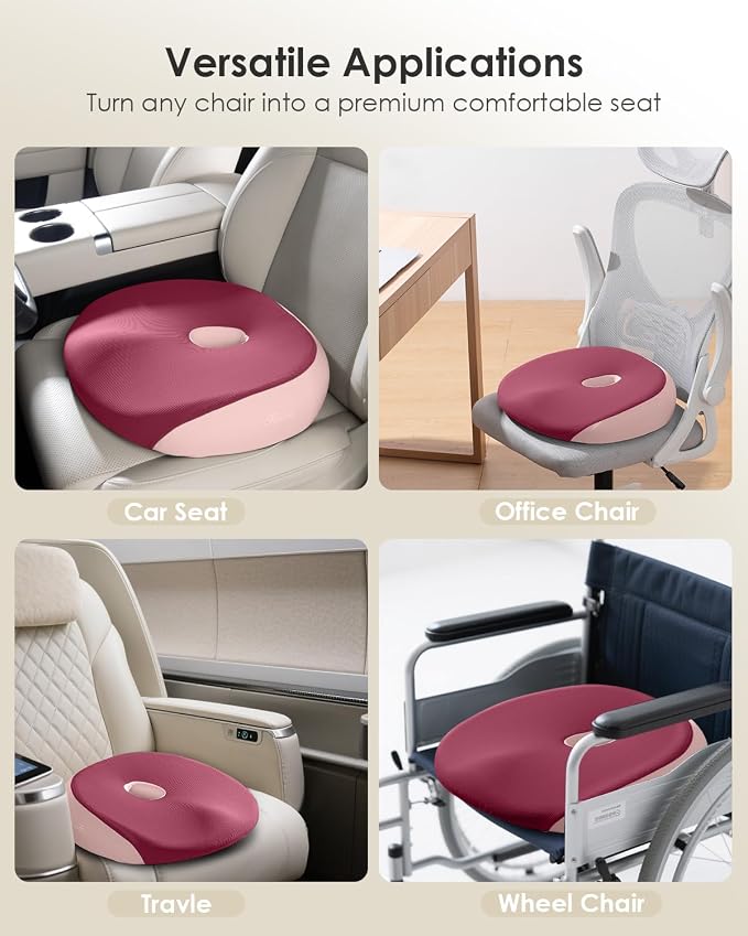 Seat Cushion, Memory Foam Cushion for Office Chair, Ergonomic Office Seat Chair Cushion for Relieving Sciatica, Soft & Breathable Car Seat Cushion - Pink - Image 8