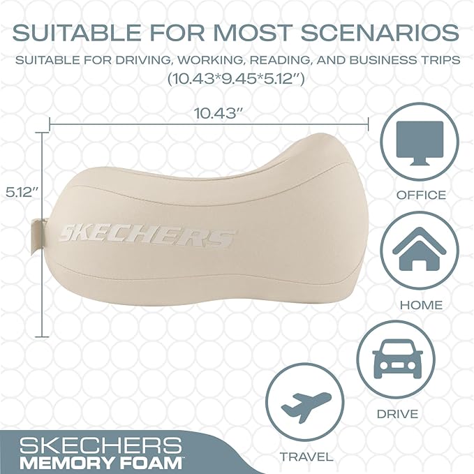 Skechers Neck Pillow for Traveling,Memory Foam Travel Neck Pillow for Airplane Travel Pillow for Flight Headrest Sleep, Portable Plane Accessories,Beige - Image 5