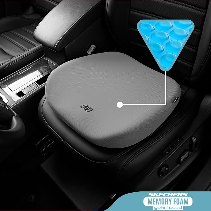 Skechers Seat Cushion Premium Gel & Memory Foam-Office Chair Cushion for Tailbone Pain Relief,Butt Pillow for Office Chair,Car seat Cushion,Long Sitting Office Workers,and Car Drivers,Gray - Image 2