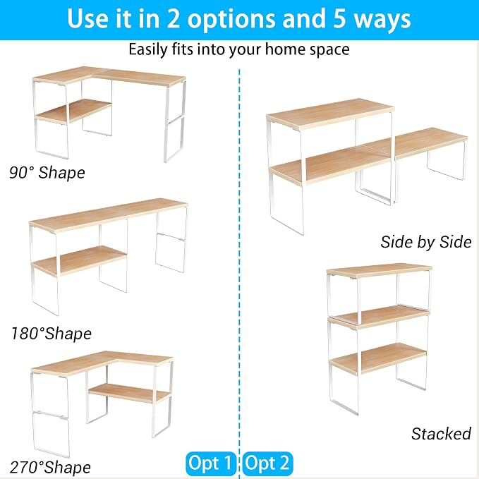 Golener Kitchen Counter Organizer, Countertop Shelf, Adjustable, Stackable | Kitchen Countertop Organizer, Spice Rack, 2-Tier Countertop Shelves, Corner Desk Shelf, Corner Counter Shelf, Natural Beige - Image 6