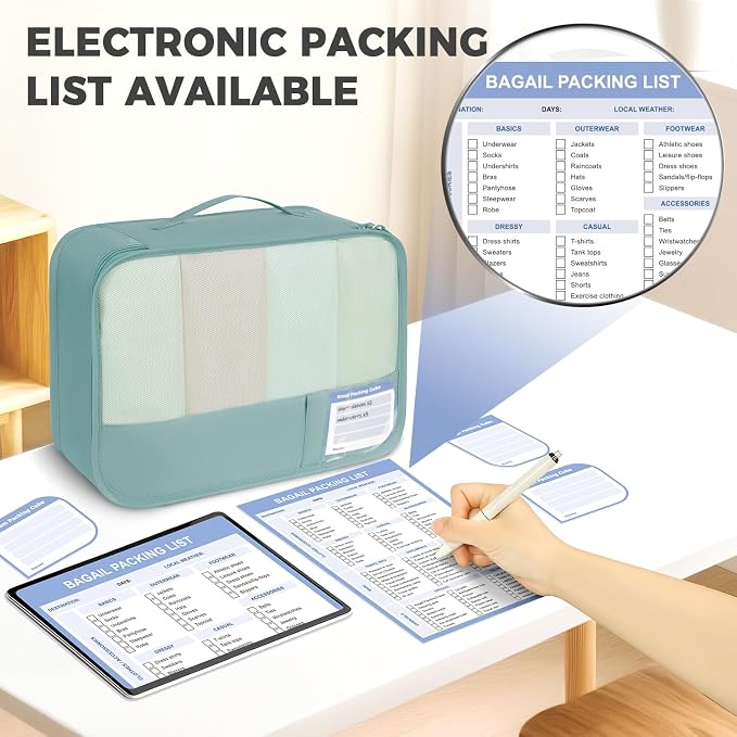 BAGAIL 9 Set Packing Cubes with Packing List Luggage Packing Organizers for Travel Accessories (Dusty Blue) - Image 4