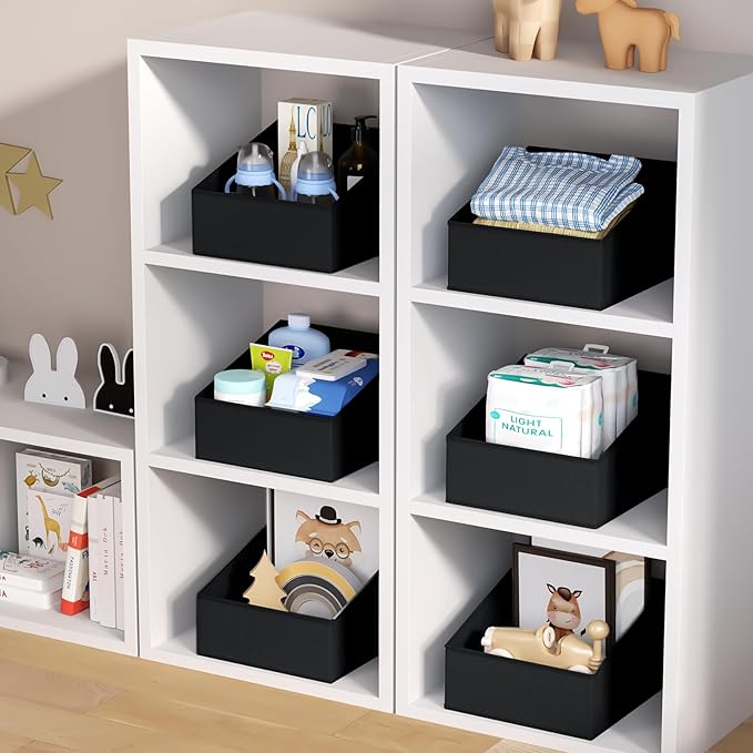DIMJ Closet Storage Bins 8 Pack - Fabric Trapezoid Closet Organizer Bin, Foldable Storage Baskets for Shelves, Closet Shelf Organizer, Clothing Storage Box for Toys, Books, Towel, Clothes, Black - Image 4