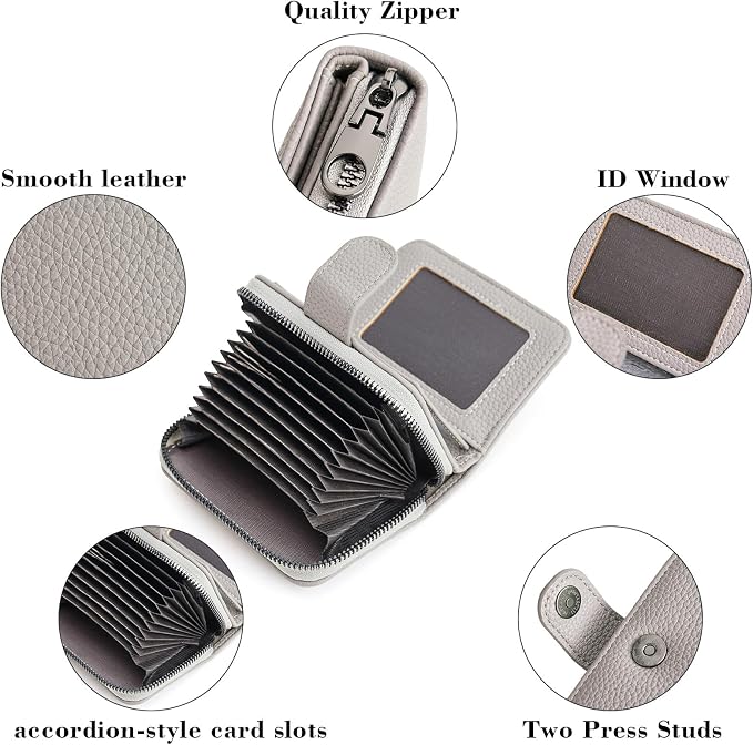 Credit Card Holder for Women Small Leather RFID Blocking Security Card Wallet with ID Window - Image 5