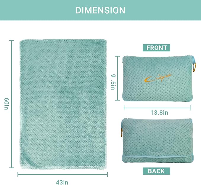 Compact Travel Blanket for Airplane, Premium Soft 2-in-1 Blanket with Pillowcase and Carry Bag, Lightweight Travel Essentials with Luggage Sleeve and Backpack Clip, Mint Green - Image 4