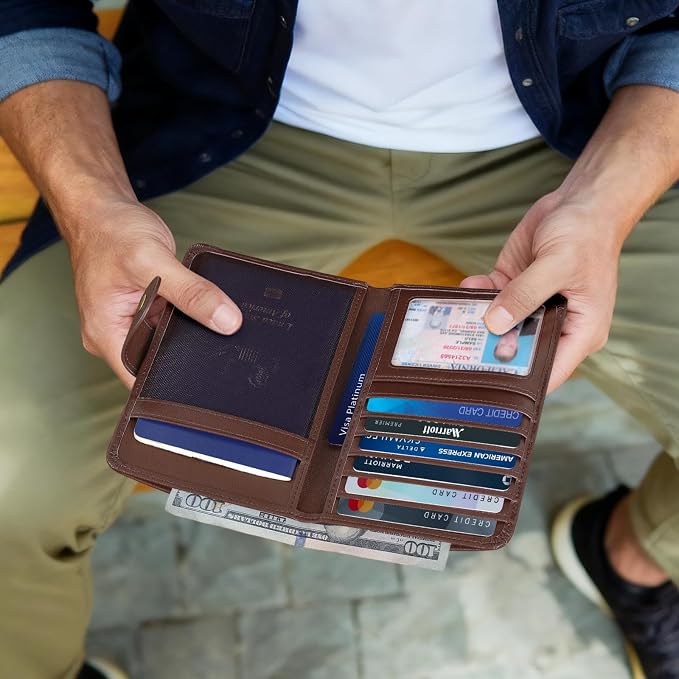 Polare Luxury RFID Blocking Leather Passport Holder Travel Wallet For Men and Women (Coffee with AirTag Slot(Snap Version)) - Image 2