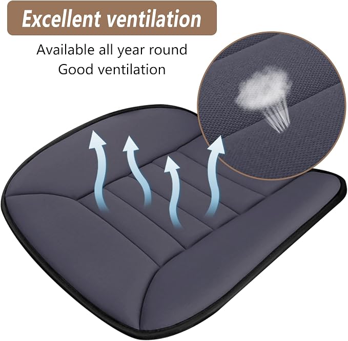 2PCS Car Seat Cushion Pad 1.2" Thick Comfort Seat Protector for Car Driver Seat Office Chair Home Use Memory Foam Seat Cushion with Non Slip Bottom, 20'' x 18.5'', Dark Gray - Image 3