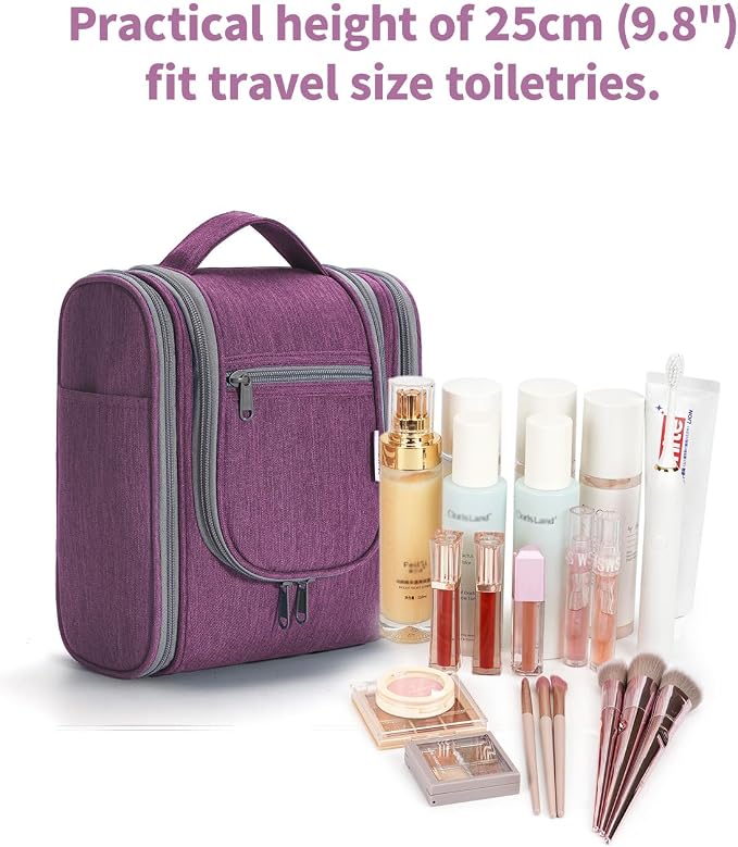 Narwey Small Hanging Toiletry Bag Women Travel Makeup Bag Organizer Toiletries Bag for Travel Size Essentials Accessories Cosmetics (Medium, Dark Purple) - Image 5