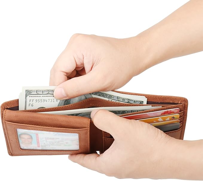 HIMI Wallet for Men-Genuine Leather RFID Blocking Bifold Stylish Wallet With 2 ID Window - Image 6