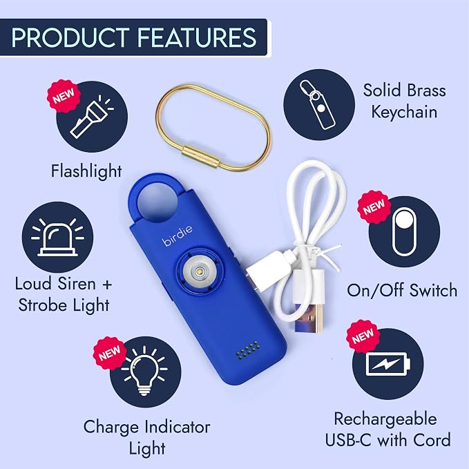 She’s Birdie 3.0 New Version – The Original Personal Safety Alarm for Women by Women–Loud Siren, Flash Light and Rechargeable Battery in a Variety of Colors (Indigo Blue) - Image 3