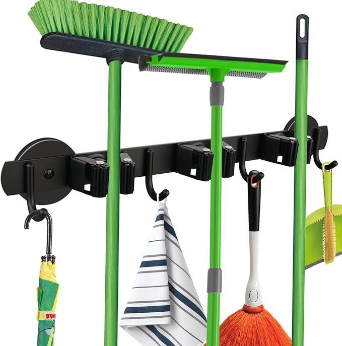 Strong Magnetic Mop Broom Holder, Heavy Duty Magnetic Mop Hanger for Refrigerators, Anti-Slip Magnet Wall Mounted Broom Holder Storage Rack for Laundry Garage Kitchen Workshops Shed by SKNOOYLIGHT