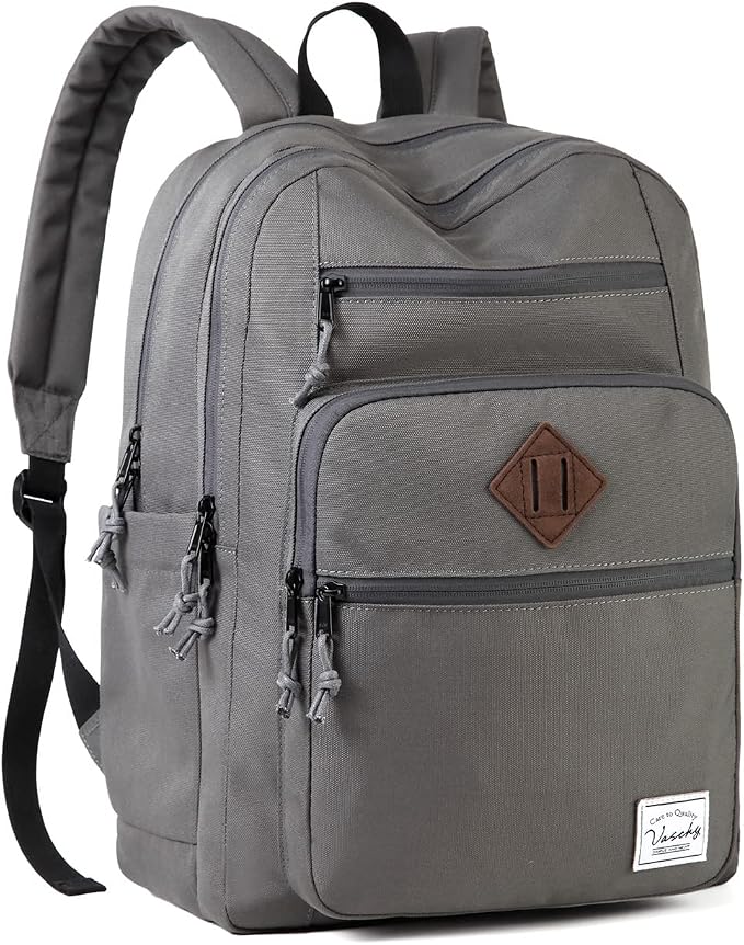 VASCHY School Backpack for Men, Unisex Large Bookbag Schoolbag Casual Daypack for High School/College/Teens/Travel/Work Gray by Vaschy