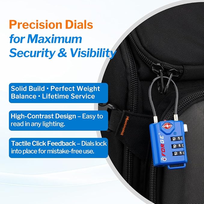 Bright Colors, TSA Approved Cable Luggage Locks 2 Pack Blue, Re-settable Combination with Alloy Body - Image 4