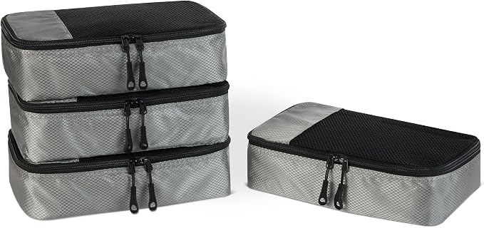 Amazon Essentials 4-Piece Packing Cubes Travel Accessories Set, Space-Saving Luggage Organizer with Double Zipper, Mesh Top, Small, Gray (Previously Amazon Basics) by AmazonEssentials