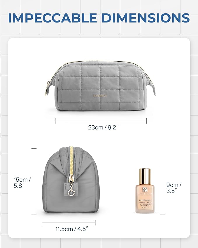 BAGSMART Makeup Bag Travel Toiletry Bag, Puffy Padded Make Up Bags for Women Makeup Organizer Case, Wide-open Pouch Purse Travel Essentials Toiletries Accessories Brushes, Gray - Image 5