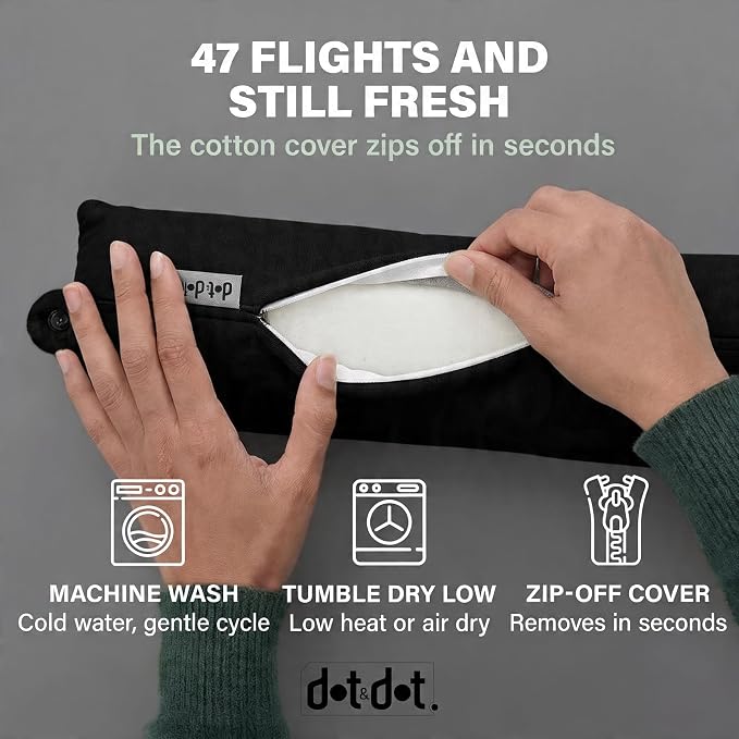 Dot&Dot Twist Memory Foam Travel Pillow, Bendable Neck Pillow for Airplane, Car and Home, 26-Inch Adjustable Roll with Washable Cotton Cover, Black - Image 7