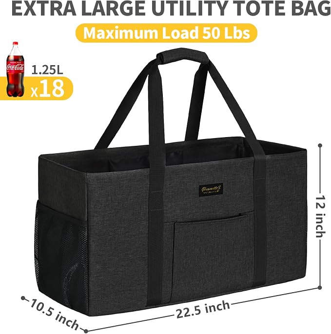 GhvyenntteS Extra Large Utility Tote Bag, Stand Up Utility Tote with Metal Wire Frame & Hard Bottom Board, Reusable Grocery Bags With Handles, Extra Large Beach Bag, Collapsible Car Tote - Image 4