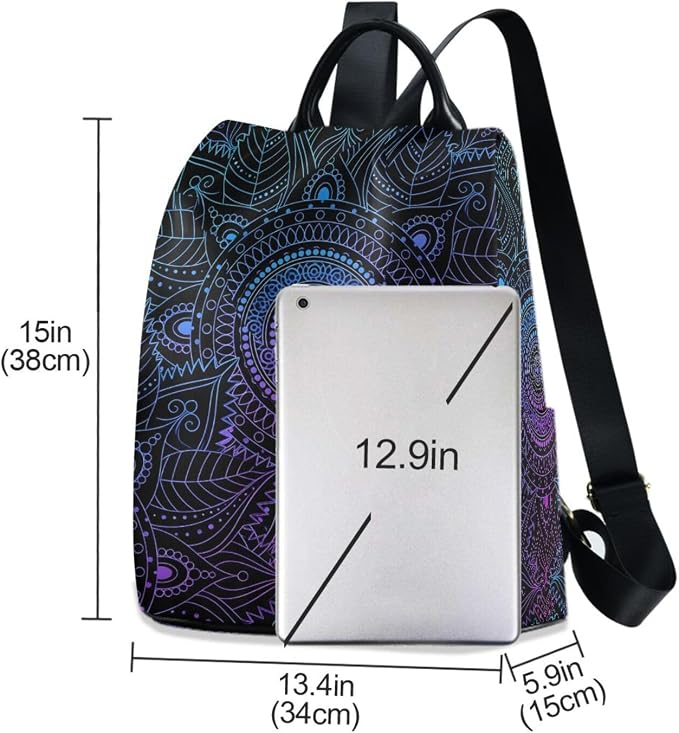 ALAZA Boho Mandala Ethnic Bohemian Backpack Purse for Women Anti Theft Fashion Back Pack Shoulder Bag - Image 3