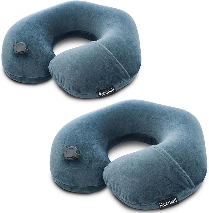 Keemall Inflatable Travel Neck Pillow for Airplane & Long Flights, 2 Pack | Compact Neck & Shoulder Support with Washable Pillowcase, Ideal for Train, Car, Home Relaxation & Office Naps by Keemall