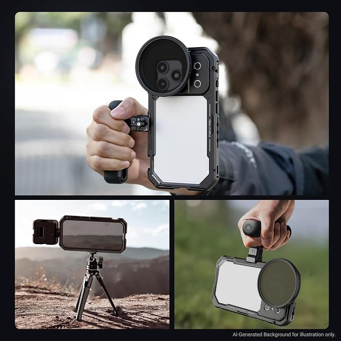 NEEWER Phone Cage Kit Compatible with iPhone 17 Pro Only, Video Rig Stabilizer Accessories with 67mm Filter Ring, 17mm Lens Backplate, T Mount Adapter, Two Quick Release Handles, PA143 (Black) - Image 8