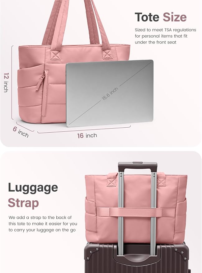Uselike Tote Bag for Women with Zipper, Quilted Puffer Tote Bag with Compartments, Lightweight Puffy Work Bags for Women - Image 6