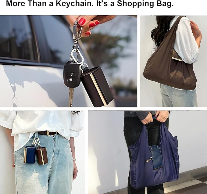 Foldable Nylon Tote Bag w/Keychain Lightweight Reusable Shopping Bag - Image 2