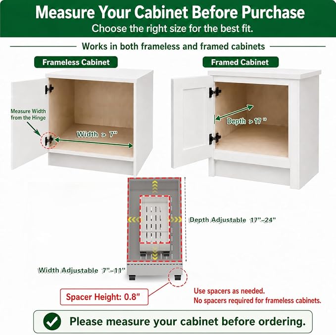 Fokyfok Pull Out Cabinet Organizer,Expandable,No Drill,Heavy Duty,Kitchen | 7"-11"W x 17"-24"D,Narrow,Pull out Drawers,Cabinet Drawers Slide out,Roll out Shelves,Pantry,Bathroom,Adhesive,Adjustable,1PC - Image 2