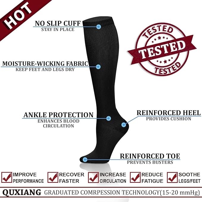 QUXIANG Copper Compression Socks for Women & Men Circulation (8 Pairs) - Best for Running Athletic Cycling - 15-20 mmHg - Image 3
