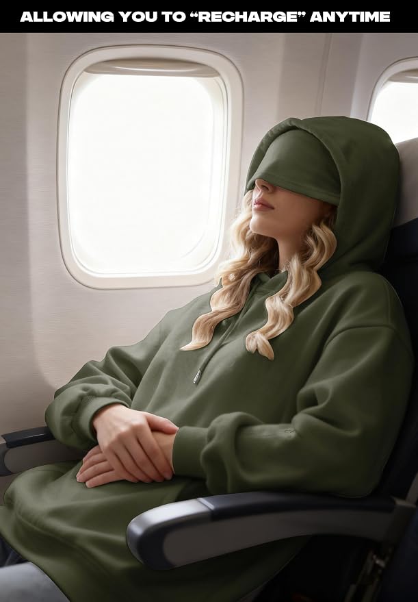 Unisex Travel Hoodie with Eyemask Fleece Sweatshirt Fall Winter | Airplane Hoodie with Multi Pockets & Eye mask Womens Sweatshirts Comfort Pullover Fleece Sweaters Fashion Tops for Couples - Image 2