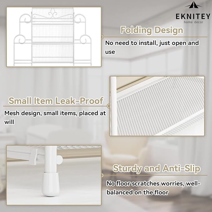 EKNITEY 3-Tier Bathroom Organizer - Sink Organizer Spice Rack(No Assembly) | for Bathroom Kitchen Bedroom Countertop Storage, Sturdy Metal Frame, Easy to Clean, Space-saving, Foldable, White - Image 5