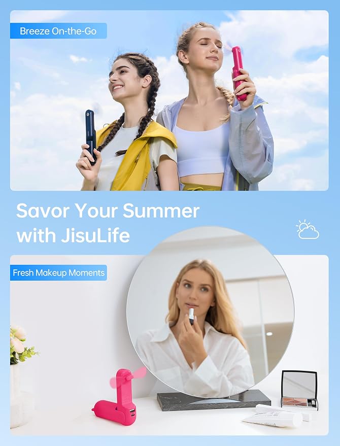 JISULIFE 3 IN 1 Portable Fan with Power Bank & Flashlight Featured | 19H Max Cooling, USB Rechargeable, Pocket-Sized Handheld Fan for Travel, Cruise, Concerts, Makeup, Summer Gifts for Women - Image 6
