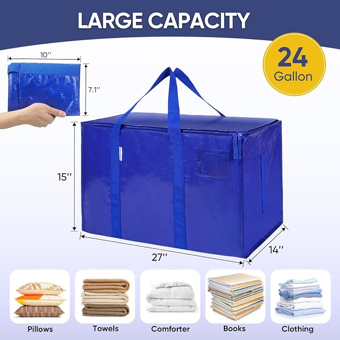 TICONN 16 Pack Extra Large Moving Bags Heavy Duty with Zippers & Carrying Handles, Durable Storage Bags Moving Boxes for Closet Organizers and Storage (16 Pack, Pink) - Image 3