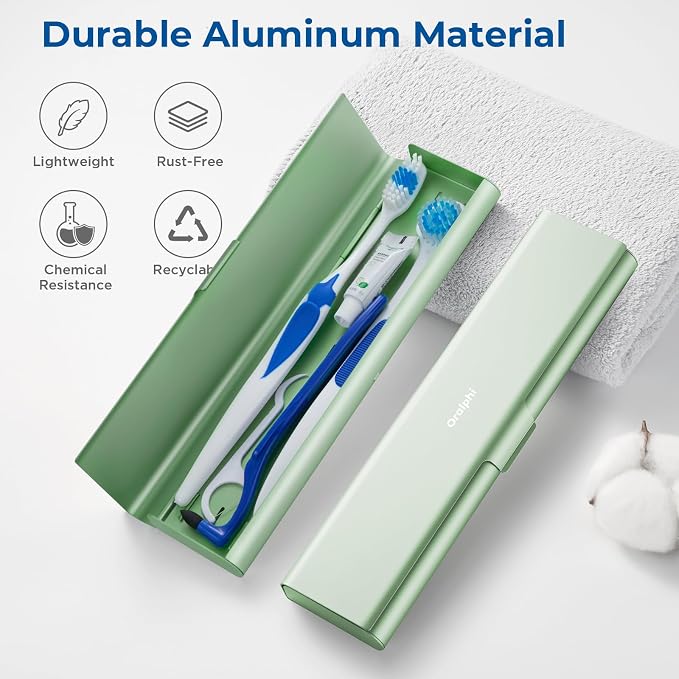 Wider Aluminum Toothbrush Travel Case, Portable Travel Toothbrush Holder, Durable Manual Toothbrush Box Container for Traveling, Bathroom, Camping, Business Trip, Green - Image 2