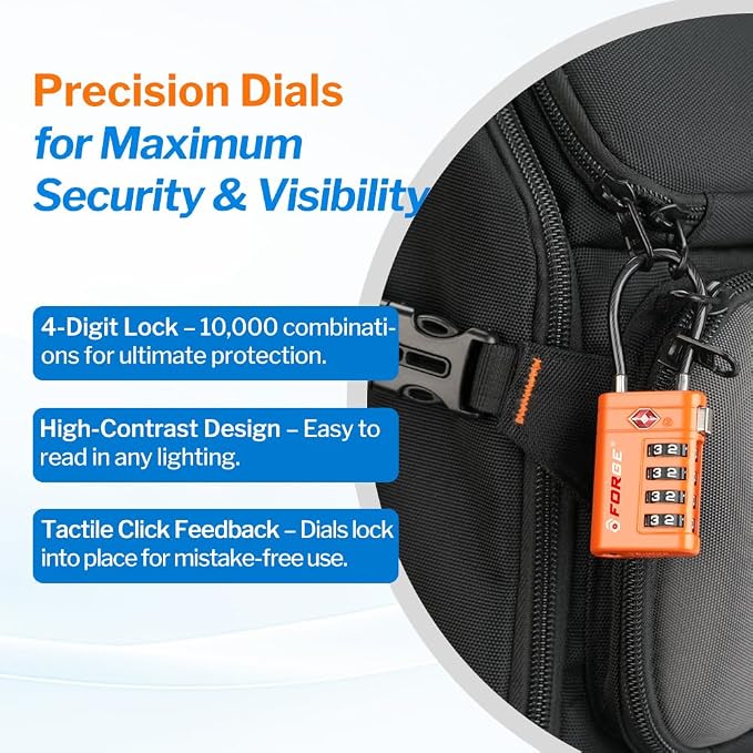 Forge TSA Approved Luggage Locks 4 Digit Combination TSA Travel Locks with TSA008, Open Alert Indicator, Zinc Alloy Body for Luggage, Suitcase, Backpack, and More.4 Colors 4 Locks with Pink. - Image 7