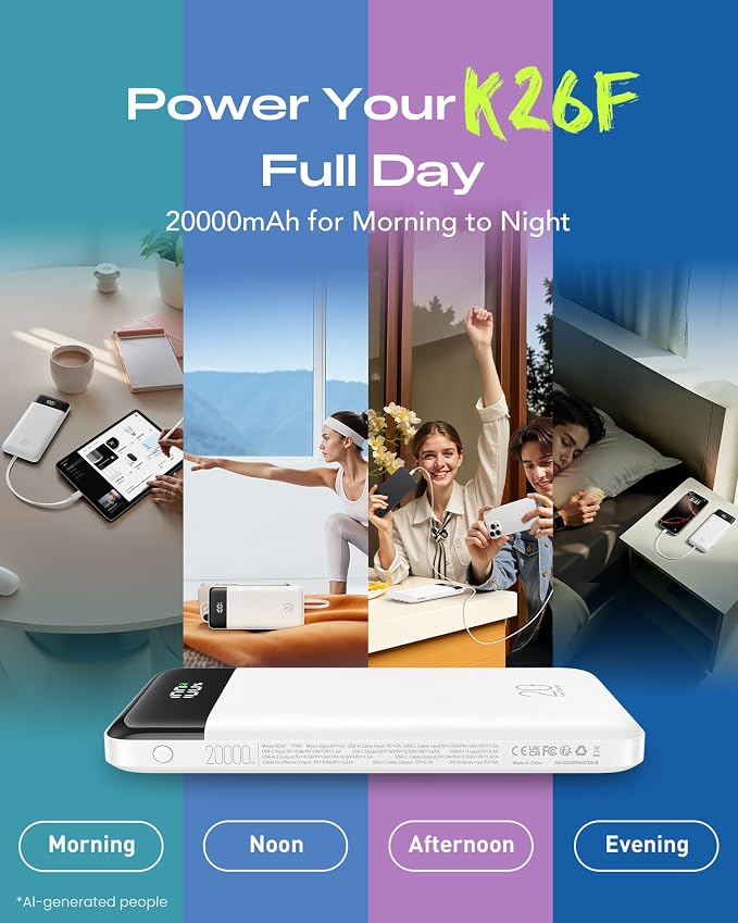 Orfeika 20000mAh Power Bank, Portable Charger with 4 Built-in Cables | 20W PD USB C Fast Charging,6 Outputs,LED Display,Flight-Safe,Travel Essentials Battery Pack for iPhone, Galaxy, iPad & More - Image 9