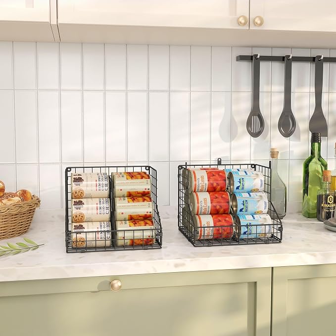 JKsmart 4 Pack Stackable Can Organizer for Pantry with Adjustable Dividers, Soda Can Organizer, Can Storage Dispenser Holds up to 56 Cans, Metal Wire Baskets Can Holder for Kitchen Cabinet Pantry - Image 5