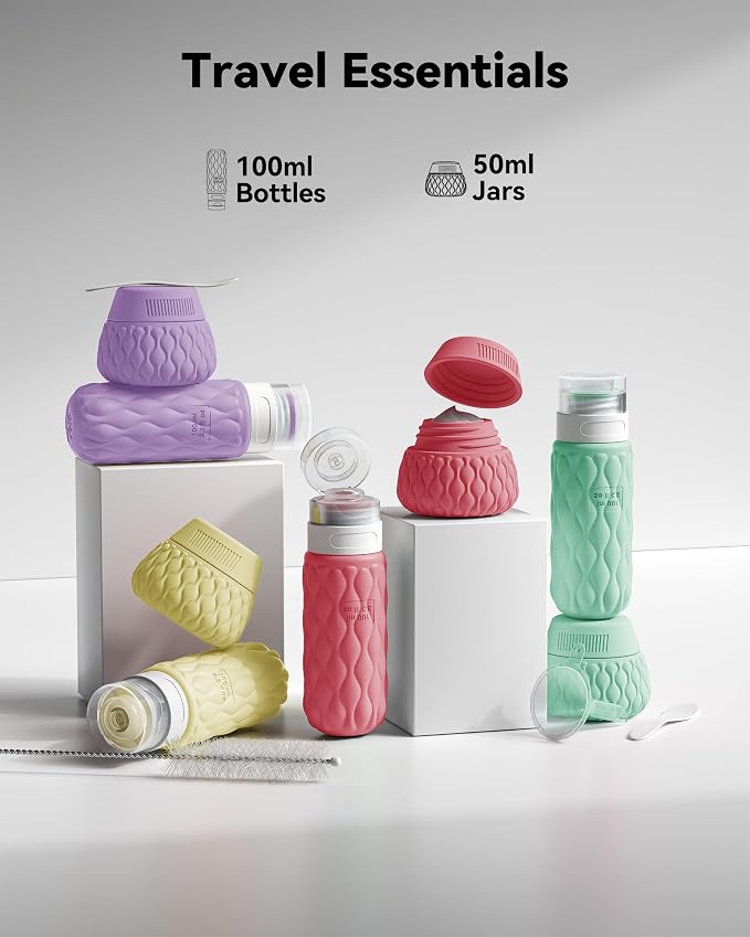 Travel Bottles for Toiletries Silicone Travel Size Containers 3.4oz 1.7oz | Travel Essentials TSA Approved Leakproof Refillable Squeeze Bottles with Labels/Clear Bag for Shampoo, Conditioner, Creams - Image 2