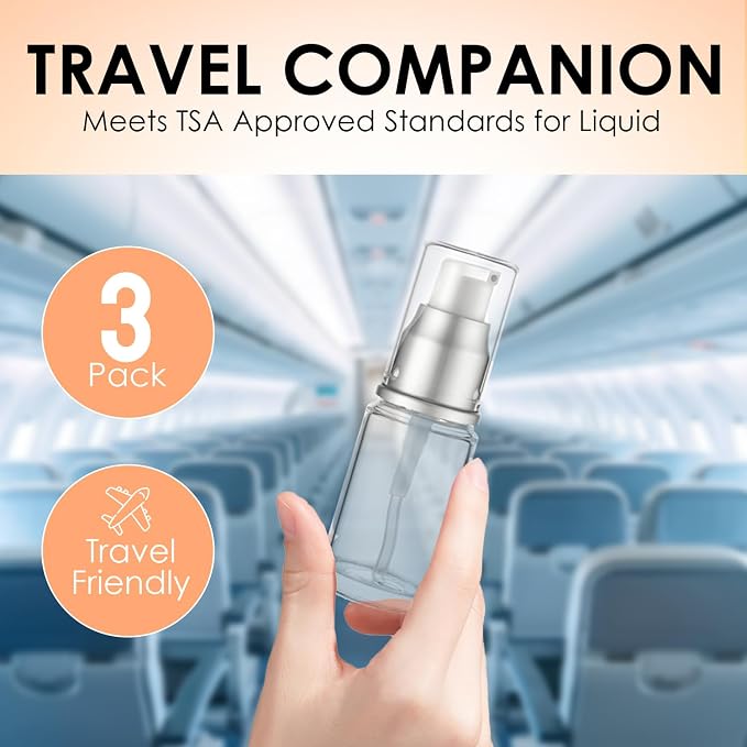 0.5 Oz 15ml Refillable Luxury Clear Glass Lotion Travel Pump Bottle with Silver Cap for Cosmetics, Lotion, Body Cream, Sanitizers, Cream, Foundation (Pack of 3) | Silver Cap, Luxury, Serum, Foundation, Body Cream, Sanitizer, Cosmetics, Travel - Image 7