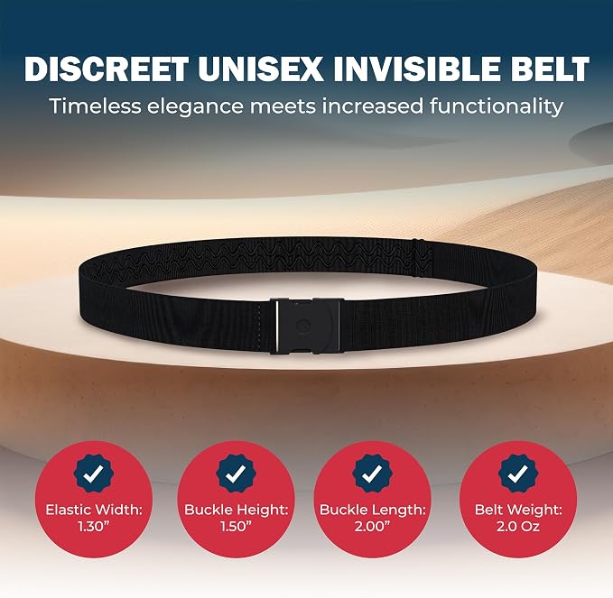 Unisex Adventure Stretch Belt, 1.30" Width, Non Slip, Travel Friendly Buckle. Designed in USA. - Image 4