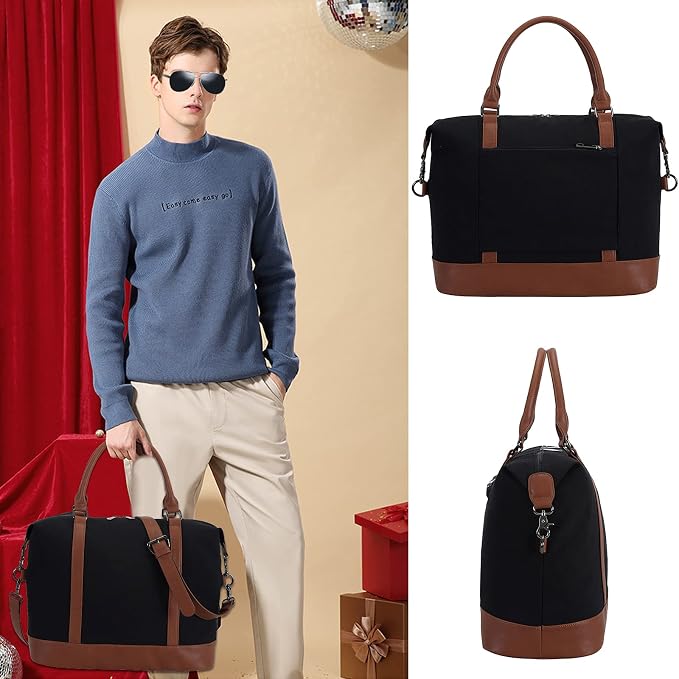 Bluboon Travel Tote Bags with Zipper Ladies Canvas Bag Weekender Overnight Bag for Women Carry on Duffel Bag Trolley Sleeve - Image 2