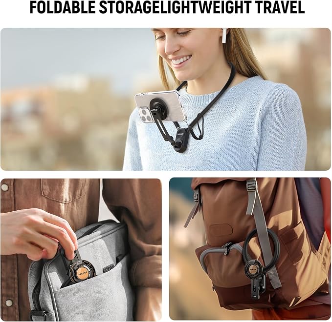 NEEWER Magnetic Neck Holder for Action Camera & Phone, GP16 | Tripod Chest Mount, Compatible with GoPro DJI Insta360 MagSafe iPhone Android, Phone Holder for POV Video Recording Vlog - Image 7