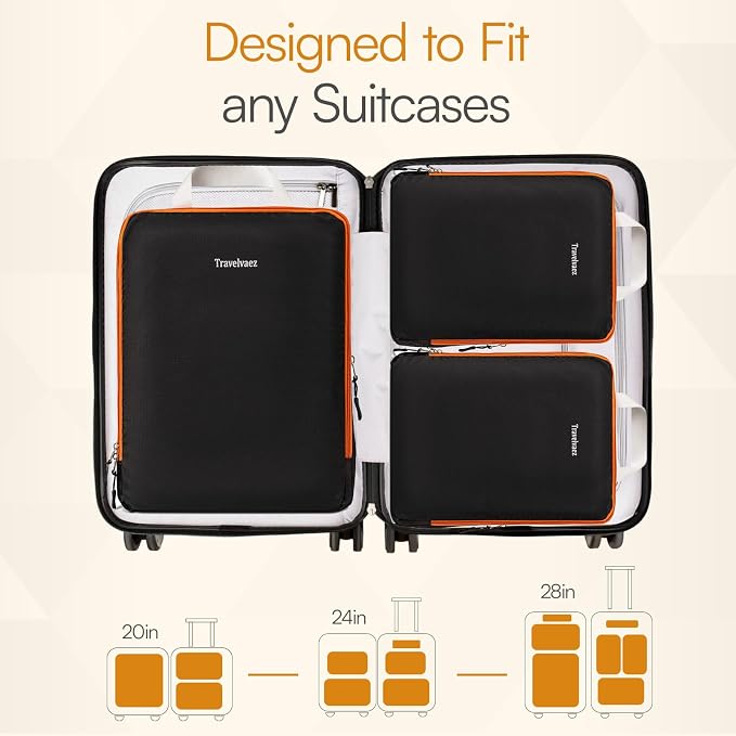 6 Set Large Compression Packing Cubes for travel. | Durable, Expandable and Lightweight Packing Cubes for Travel Compression with Laundry bag, Black - Image 5