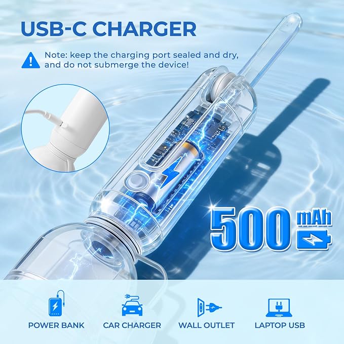 Morfone Portable Bidet for Travel, High Pressure Electric Handheld Sprayer | 350ML with Dual Spray Modes, USB-C Rechargeable Waterproof Travel Bidet for Women, Men, Postpartum, Personal Hygiene(White) - Image 6