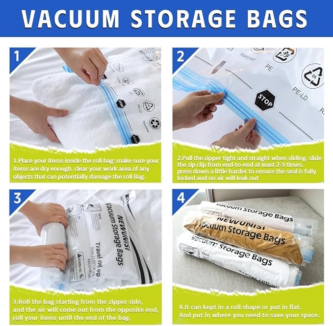 12-Piece Travel Vacuum Storage Bags—Roll-Up Compression Bags to Save Space in Luggage, for Camping, and for Storing Clothing—No Pumping Required, 23.65” X 15.75” - Image 4